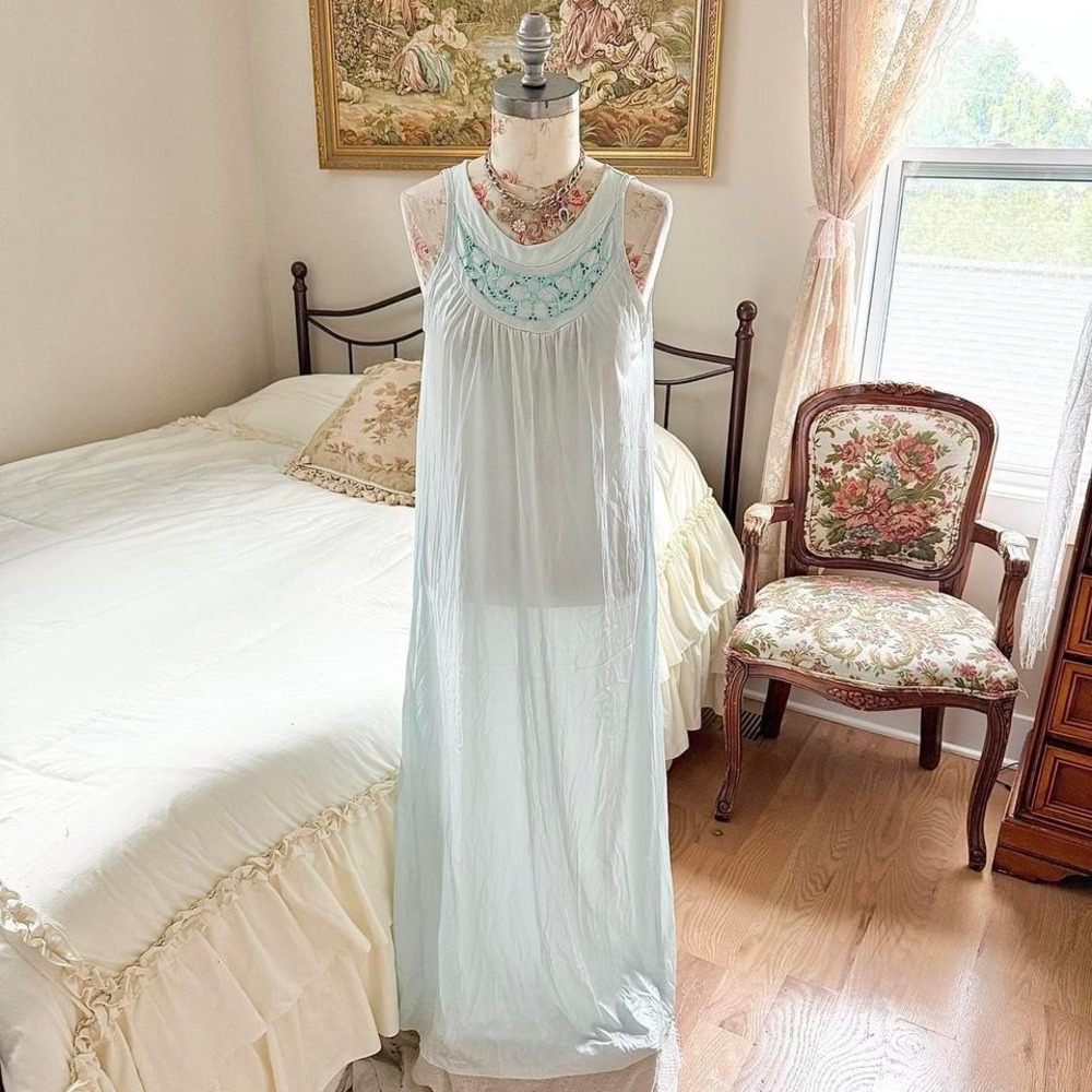 70s blue maxi nightgown 70s mint nightgown Daniele size medium